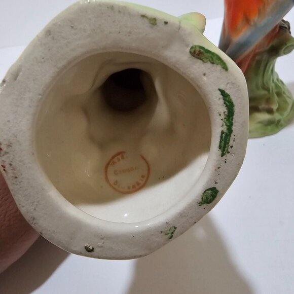 Pair of Red Parrot w/ Blue Feathers Ceramic Figurine by Czechoslovakia Pottery - Picture 6 of 7